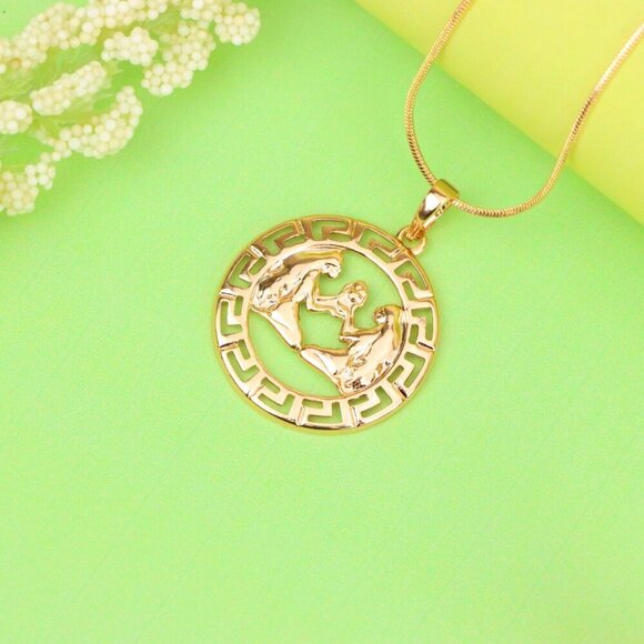 "Zodiac Twins Rose Gold Pendant with Polished Circular Frame Design, XPPT1330 - Picture 2 of 13